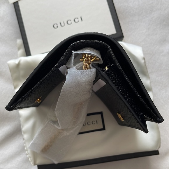 GUCCI Zumi Horsebit Grainy Black Leather Wristlet Card Case Wallet Made in Italy - Picture 4 of 16